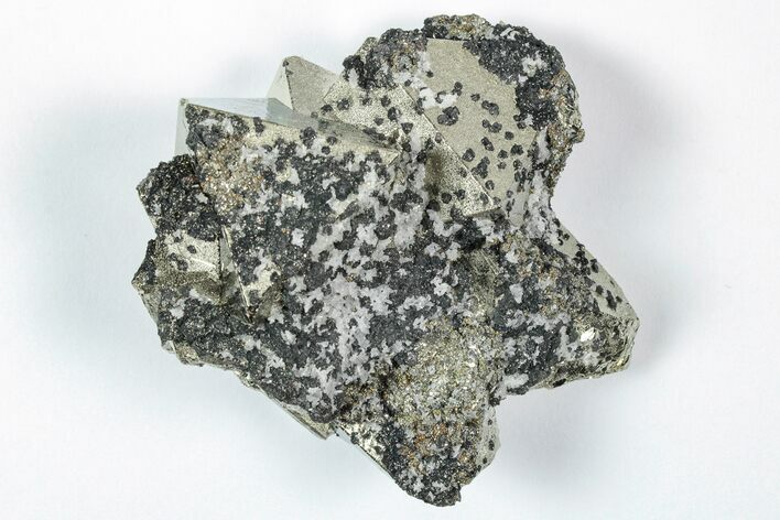 Sphalerite & Quartz on Octahedral Pyrite Crystal Cluster - Peru #352324